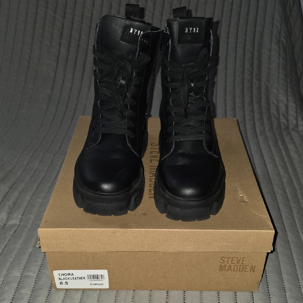 Steve Madden Thora Black Combat Boots